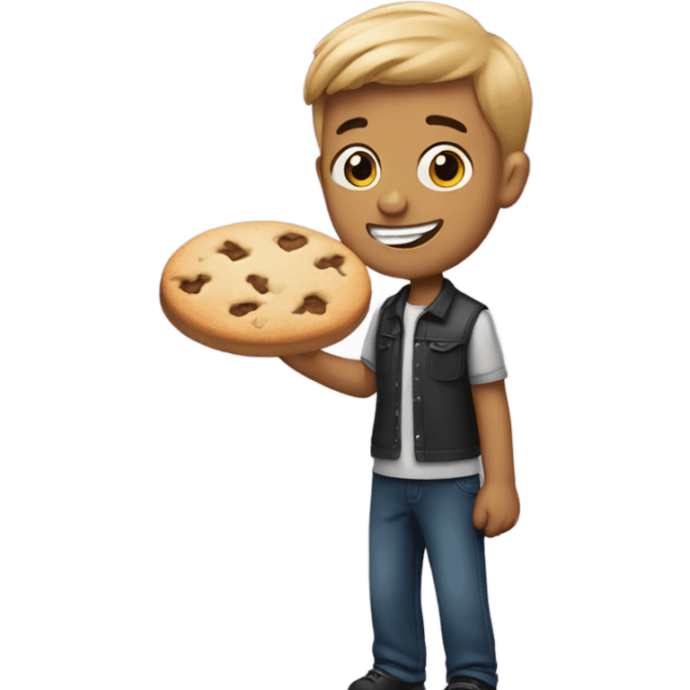 Boy holding crumbl cookie emoji