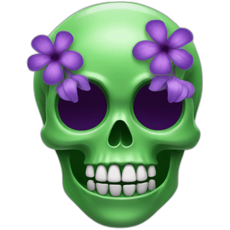 Green skull with purple flower coming out from eye socket emoji