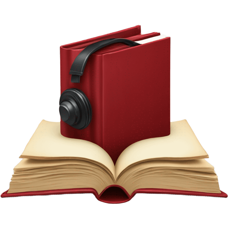 Dark red book open with a dark red headphone on top  emoji