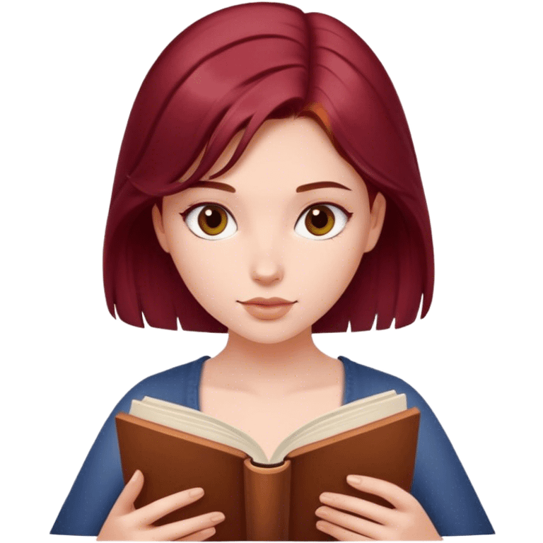 A beautiful, burgundy haired girl reading a book emoji