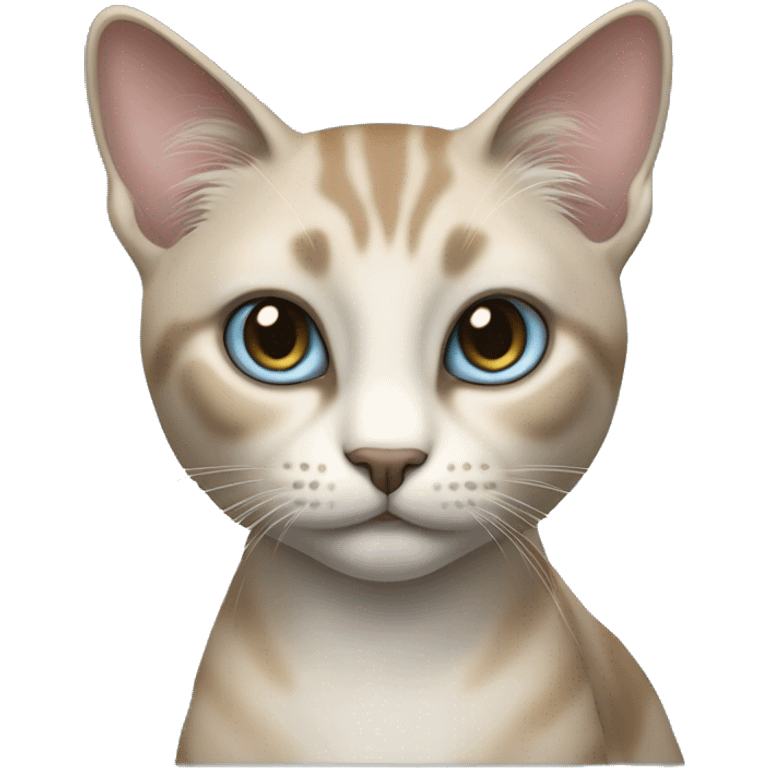 Thai breed realistic adult cat with a light cream-brown body, full dark gray face, ears, and paws. Short fur, sharp ears, striking light blue eyes  emoji