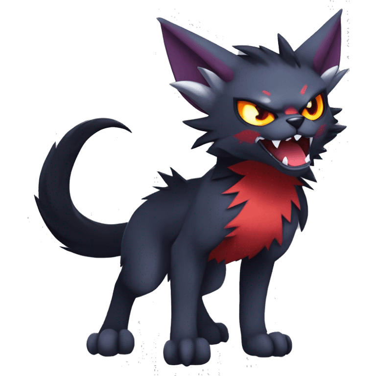   cool edgy beautiful fantasy anime-style dark animal vampiric Litten-Zoroark-Nargacuga-cat-hybrid Fakemon with big fangs and bat-ears full body emoji