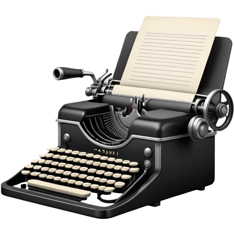 Create an emoji representing screenwriting. The design should feature an open script with visible dialogue and action lines, symbolizing the writing of a screenplay. Include a classic typewriter or a modern writing device, such as a laptop, to signify the process of creating a script. Add a cinema camera next to the script to emphasize the cinematic aspect of screenwriting. Use a professional color palette with black, white, and subtle metallic tones. Do not include any emojis or smiley faces. Make the background transparent. emoji