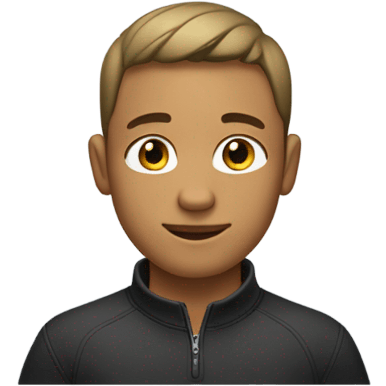 boy with light tanned skin, very short hair cut, no facial hair, wearing a smart quarter zip jumper. emoji