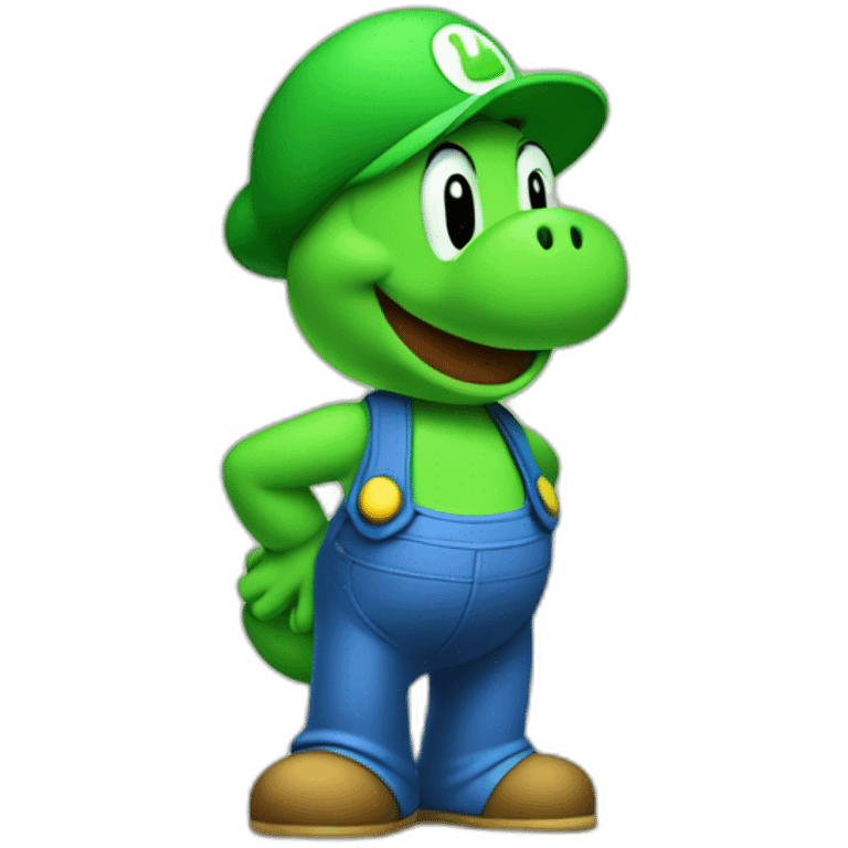 Yoshi dressed like Luigi emoji