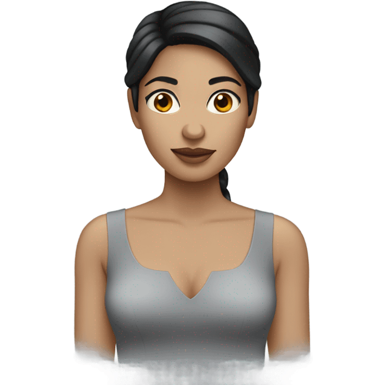 Woman with black hair light skinned gray dress emoji