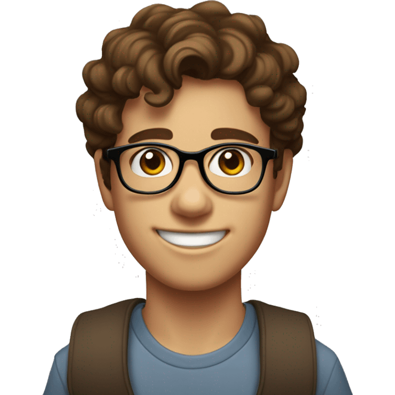 Boy (age 21) with brown hair, freckless near chin and glasses on, with less curles, and a more goofy smile emoji