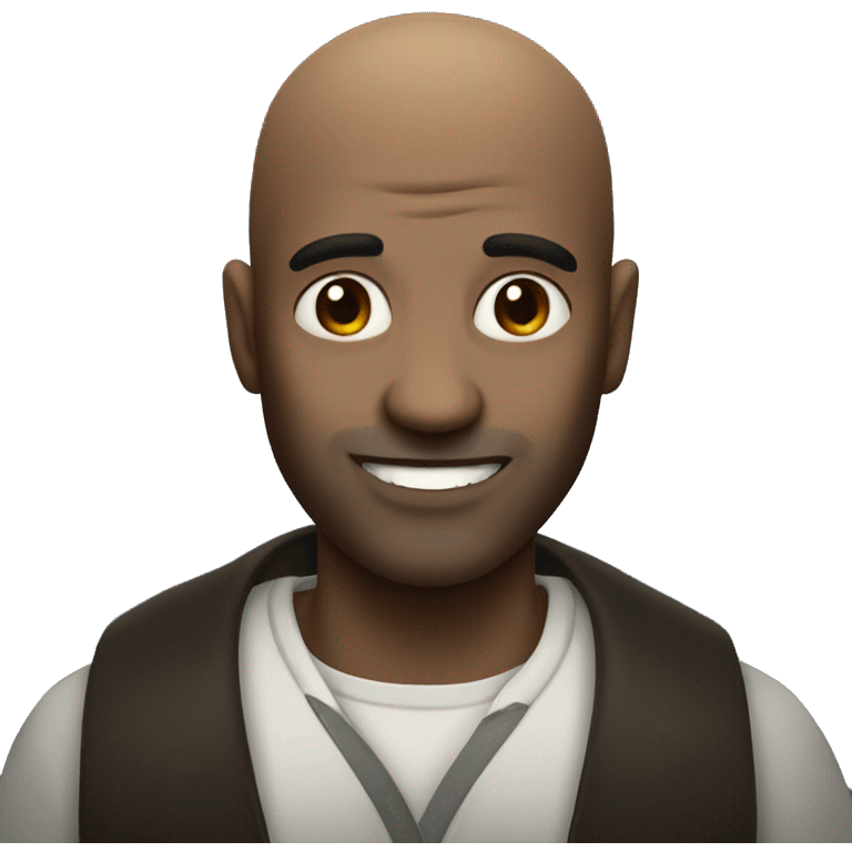 Dark bald man with mole on lip evil smile emoji