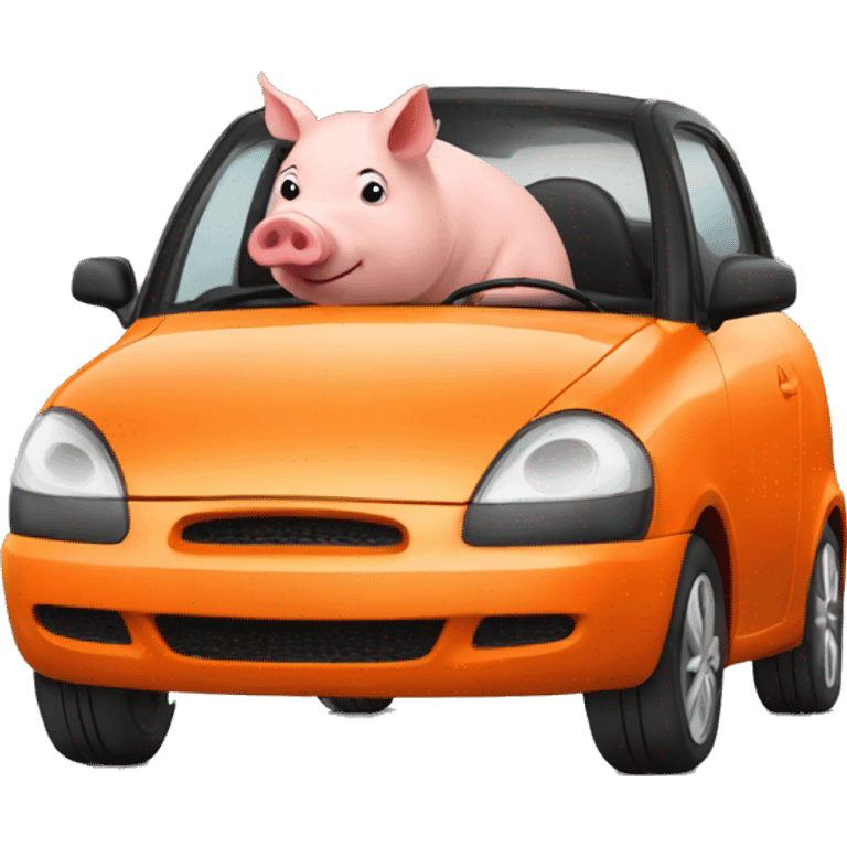 Pig driving orange car emoji