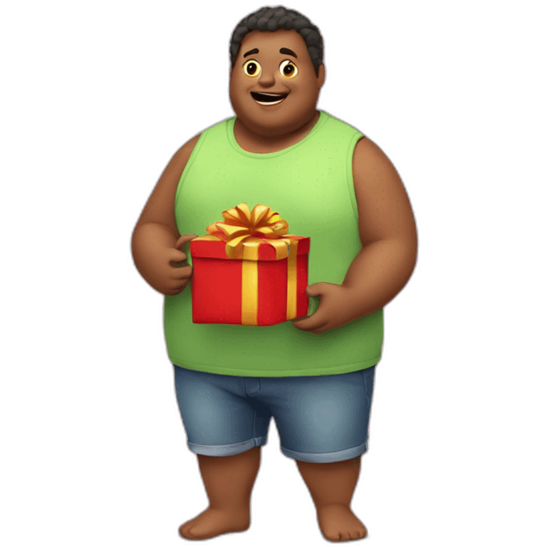 Fat man holding a gift emoji