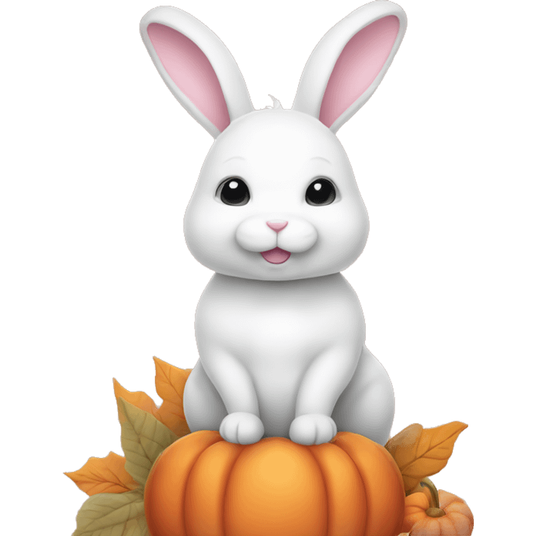 autumn cozy white rabbit in light pink pumpkin  emoji