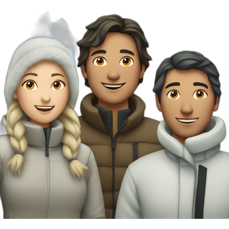 A group of 2 women and 2 men in the arctic emoji