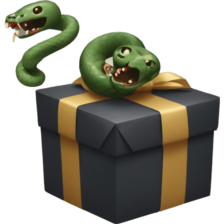 A sinisterly wrapped gift with a snake coiling around it,  emoji