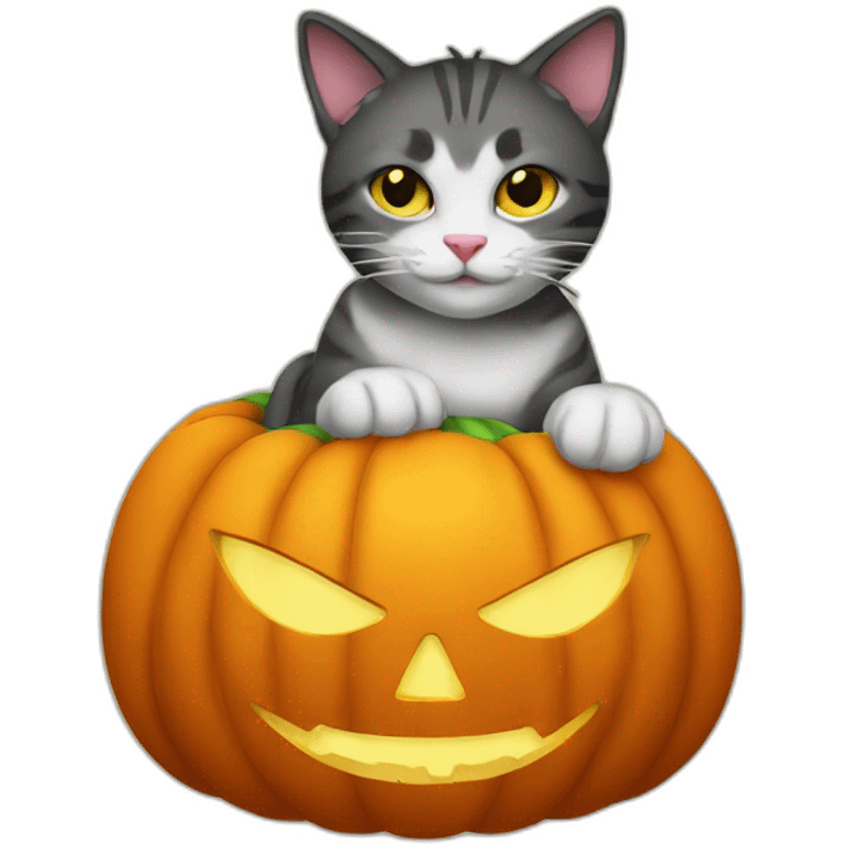 cat with pumpkin walloween emoji