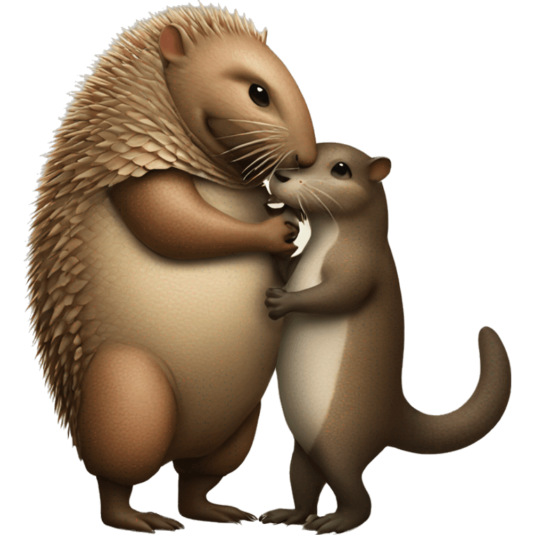 An armadillo and hairy otter giving a kiss emoji