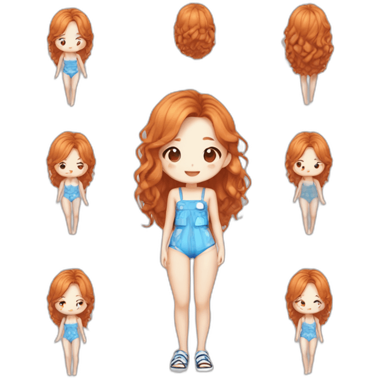 asian chinese girl, kpop idol, beach suit , full body, trendy hairstyle, ginger hair, pretty girl  emoji