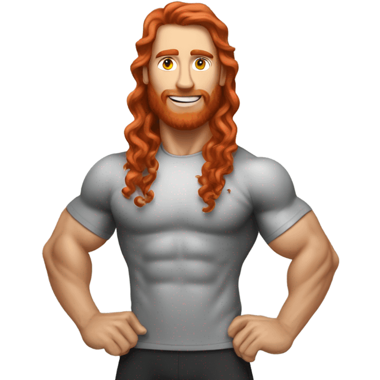 Sporty kettlebelt coach with long curly red hair emoji