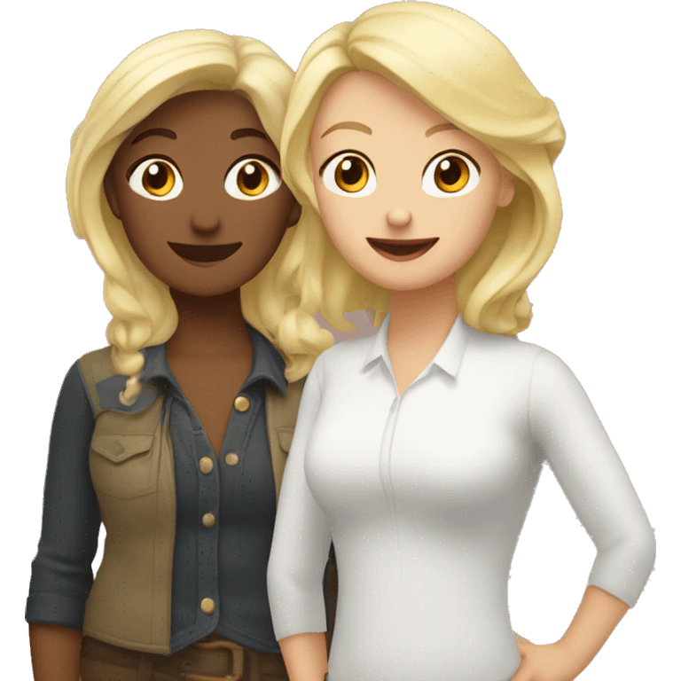 two lesbians: one is older, femme and blond. Another is younger  emoji