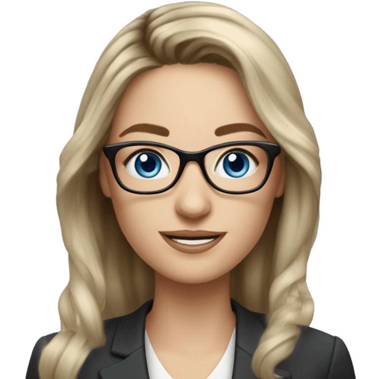 Shoulder length Balayage pale beautiful corporate woman with glasses and blue eyes holding phone  emoji