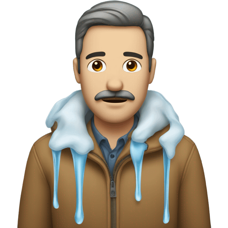 Guy with icicles hanging off his stache and freezing emoji