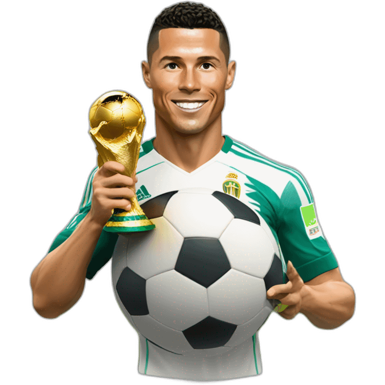 Ronaldo avec la Coupe du Monde et le Ballon d'Or emoji