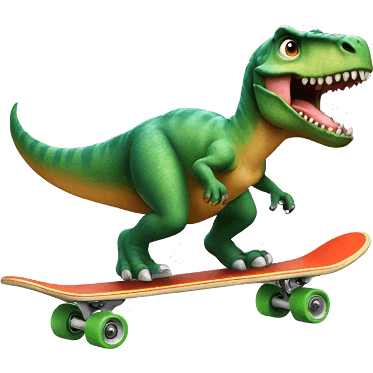 Dinosaur riding a skateboard emoji