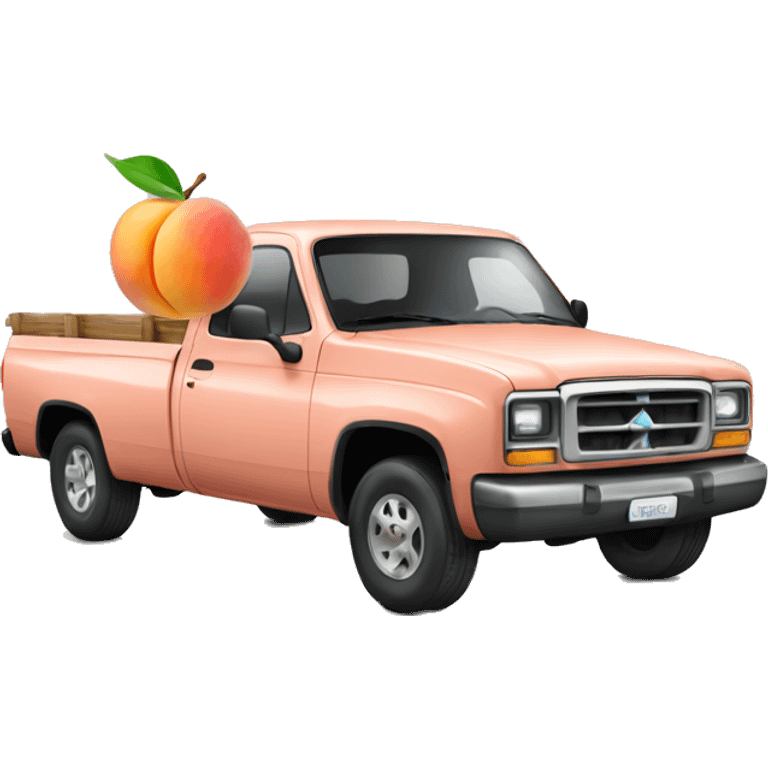 pickup truck with a peach emoji in the back of the truck. emoji