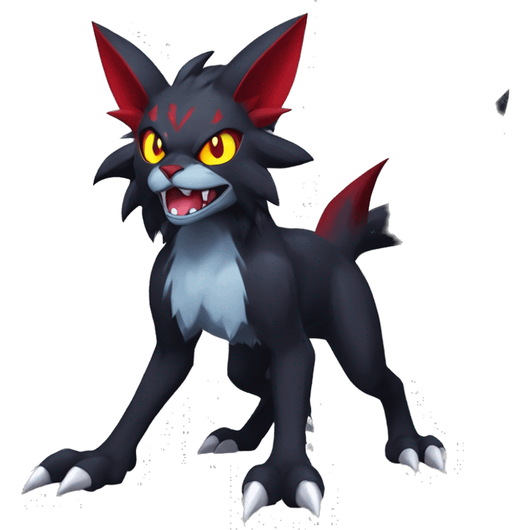   cool edgy fantasy anime-style dark animal vampiric Litten-Zoroark-Nargacuga-cat-hybrid Fakemon with big fangs and bat-ears full body emoji