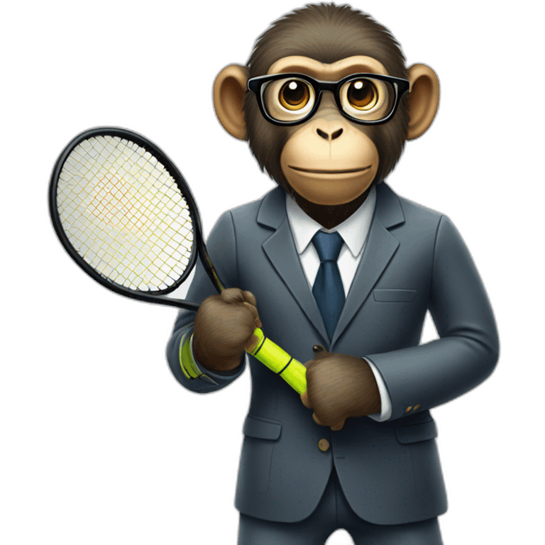 monkey professor with suit and glasses playing tennis emoji