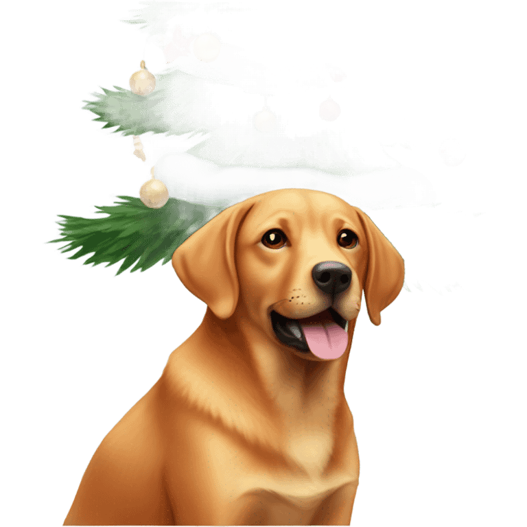 Fox red Labrador around a Christmas tree emoji