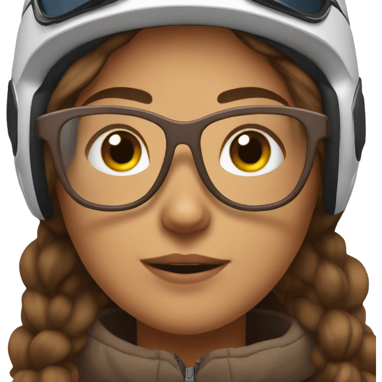 Brown haired girl with glasses skiing emoji