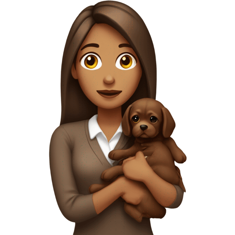 Mujer con cabello chocolate y su perrita color café clarito emoji