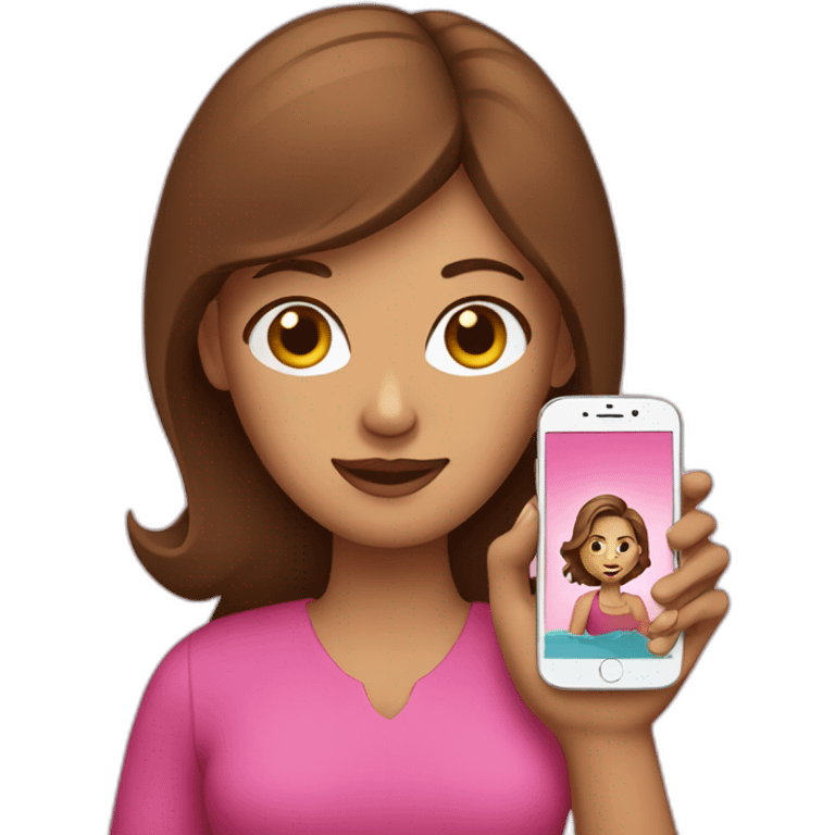 Brown-hair Women hold pink smartphone emoji