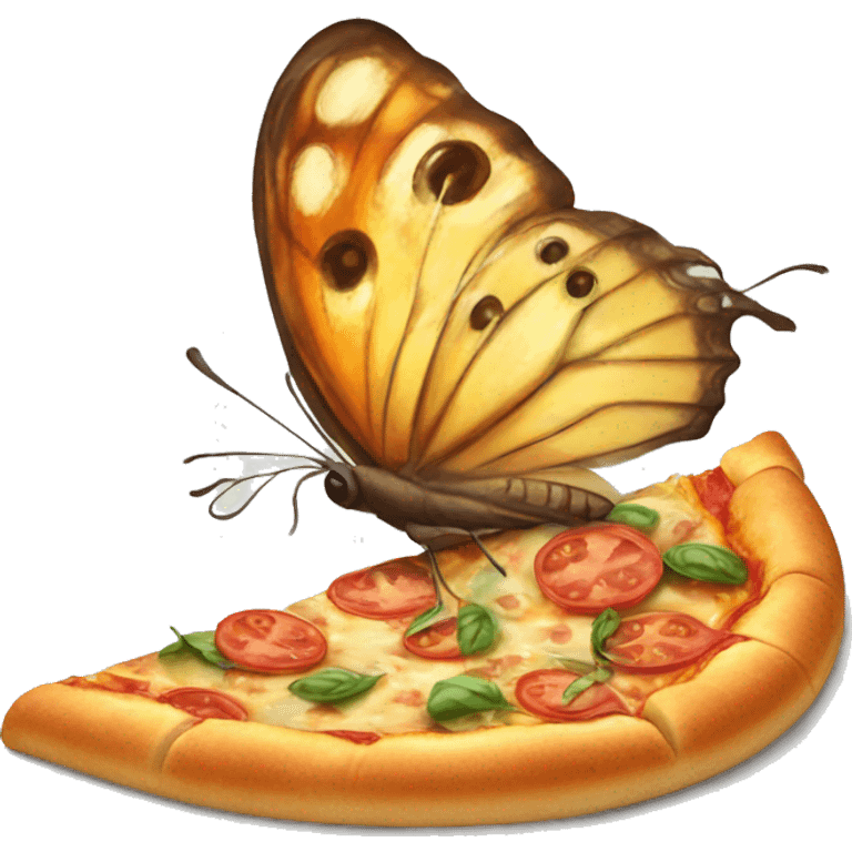 A butterfly eating a slice of pizza emoji