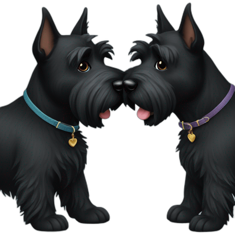 Two black Scottish terrier kissing emoji