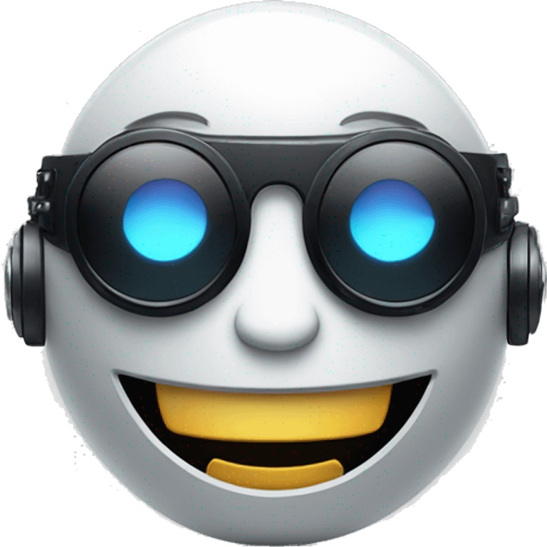 round grinning scary cyborg robot with dark black sunglasses emoji