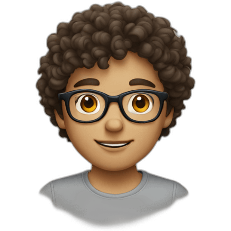 Brunnette curly boy with round glasses emoji