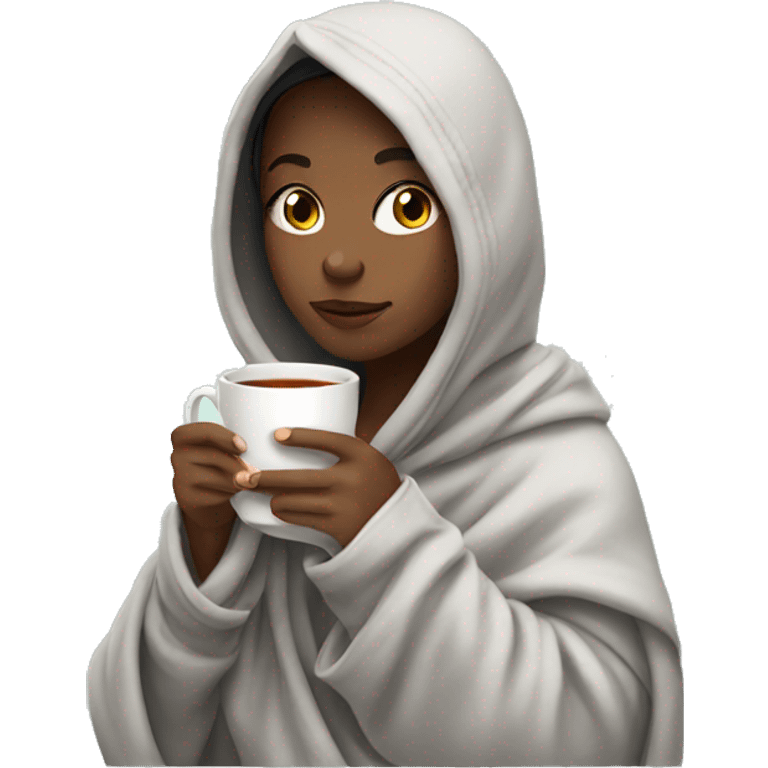 Girl with hoodie in blanket drinking tea emoji