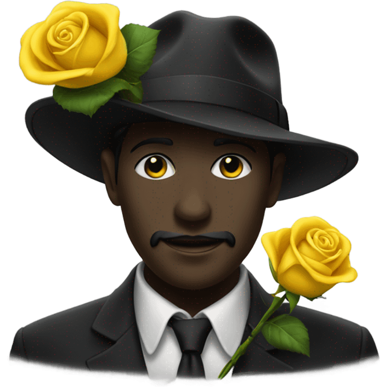 Black fedora with a yellow rose emoji