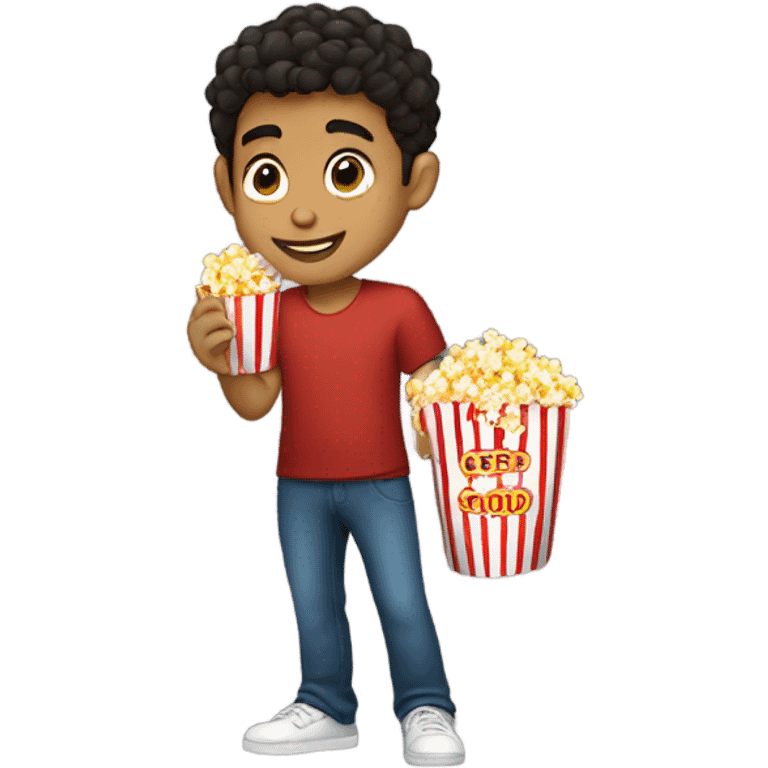 Hispanic boy eating popcorn emoji