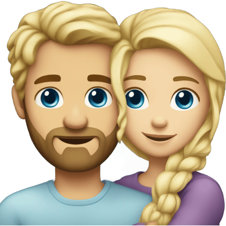 A girl with blond hair and brown eyes hugs a bearded blue-eyed man with blond hair emoji