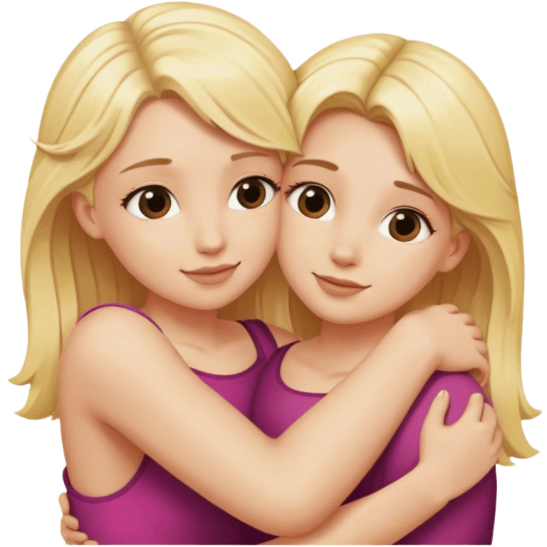 Two blonde girls hug each other emoji