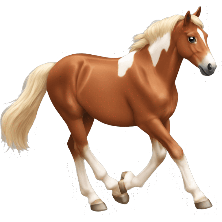 Chestnut horse with white, cheeky playful horse, young horse foal filly horse yearling playful trotting emoji