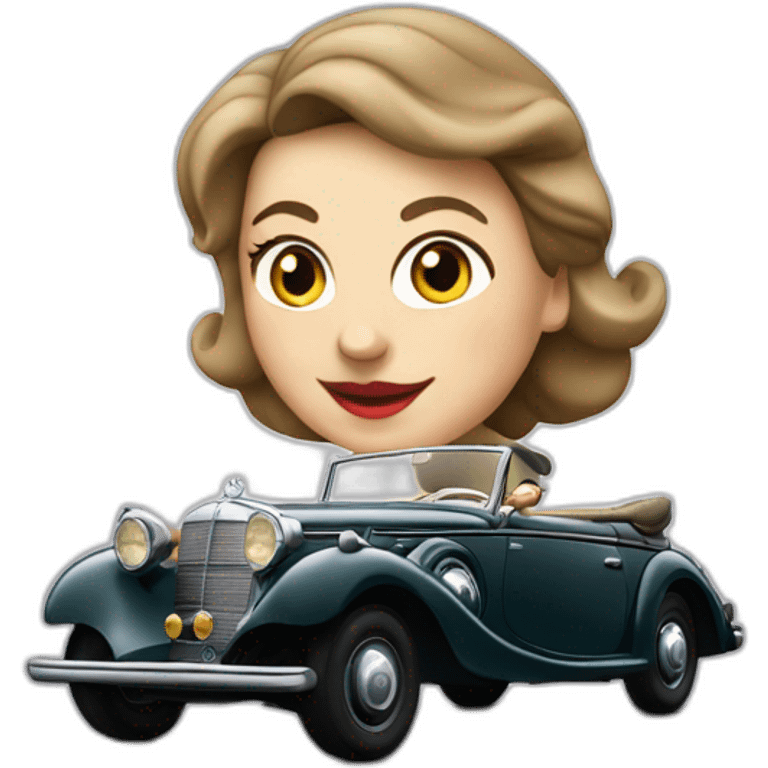 woman driving a 1939 Mercedes Benz 320B in the city emoji