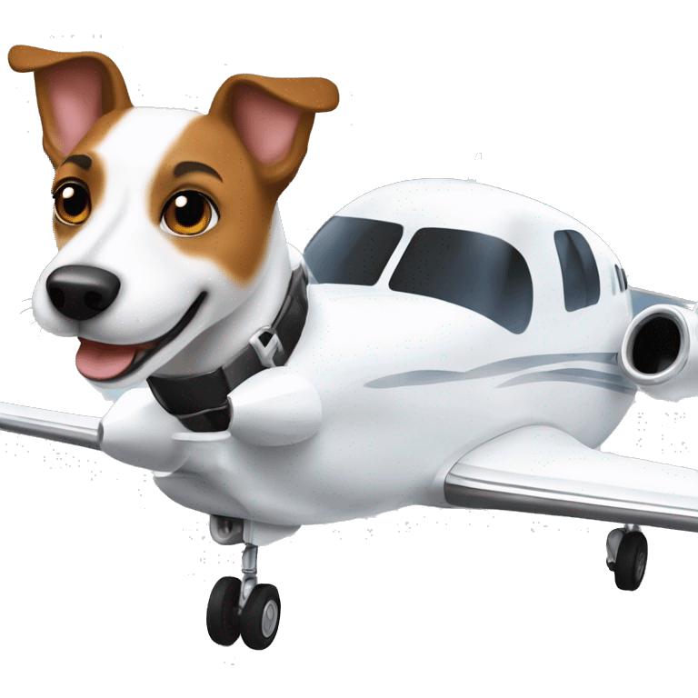 a jack russel driving a white private jet emoji