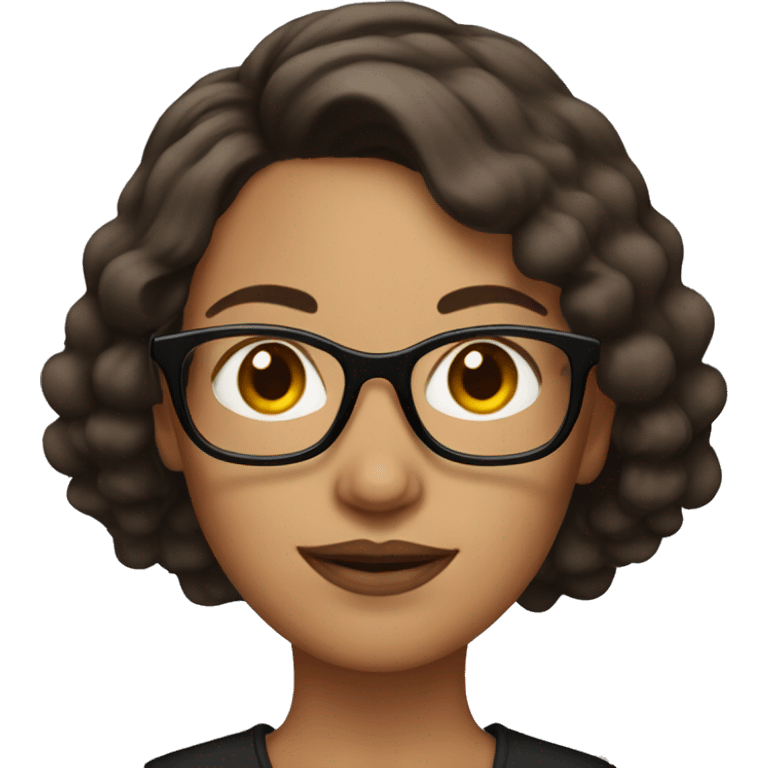 woman with short, dark, poofy brown hair and black glasses emoji