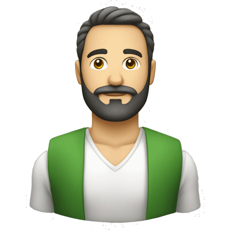 Hombre calvo con barba vestido de verde y blanco emoji