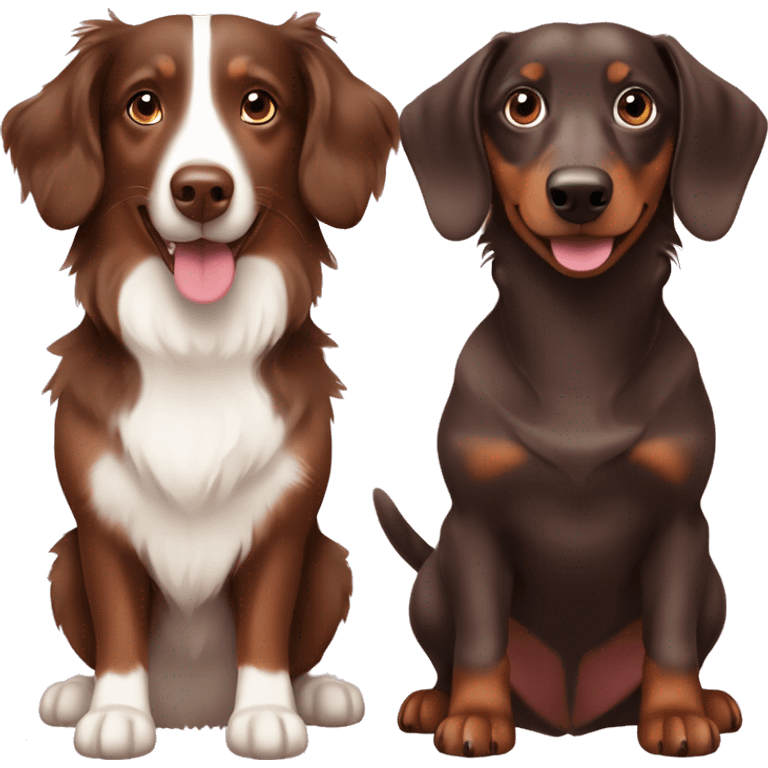 Chocolate Australian Shepherd and Chocolate Dapple Dachshund together emoji