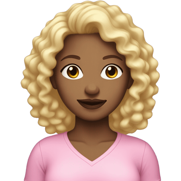 Black lightskin woman with blonde curly hair and a light pink shirt emoji