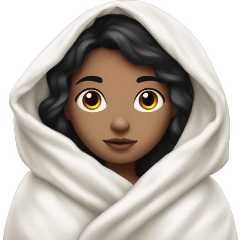 Pale Girl with black hair cozy in a white blanket emoji